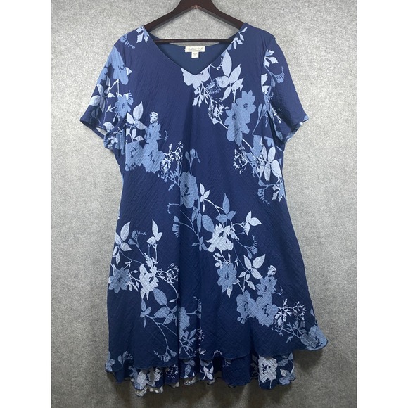 Coldwater Creek Dresses & Skirts - Coldwater Creek Womens 2X Blue Floral Cotton V-Neck Ruffle Hem Dress 605184